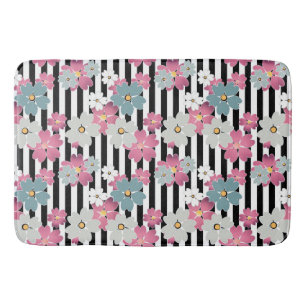 Floral, striped bath mat
