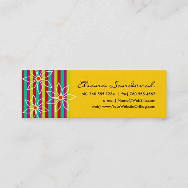 Floral Striped Calling Cards (Front)