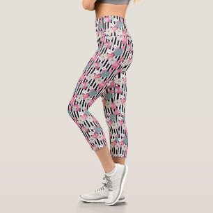 Floral, striped capri leggings