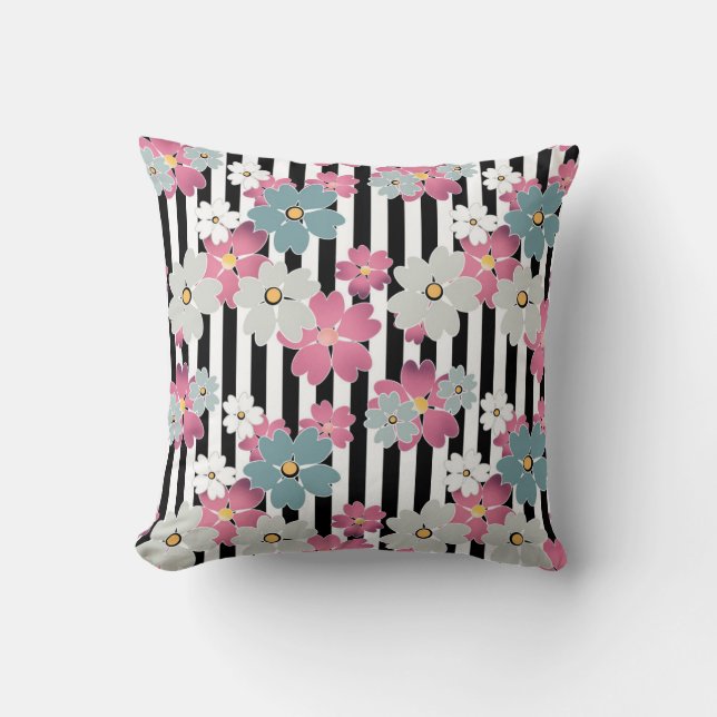 Floral, striped cushion (Front)