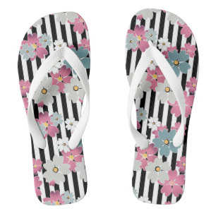 Floral, striped flip flops