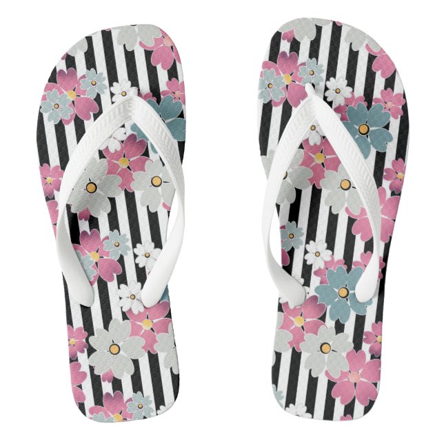 Floral, striped flip flops (Footbed)