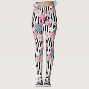 Floral, striped leggings