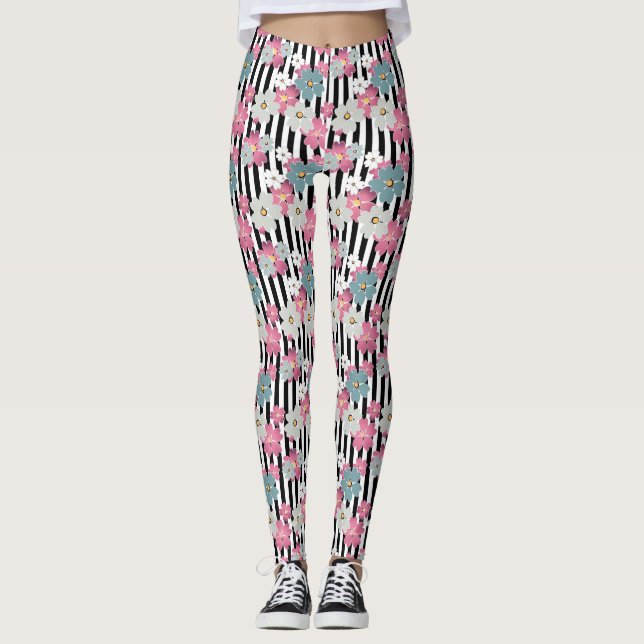Floral, striped leggings (Front)