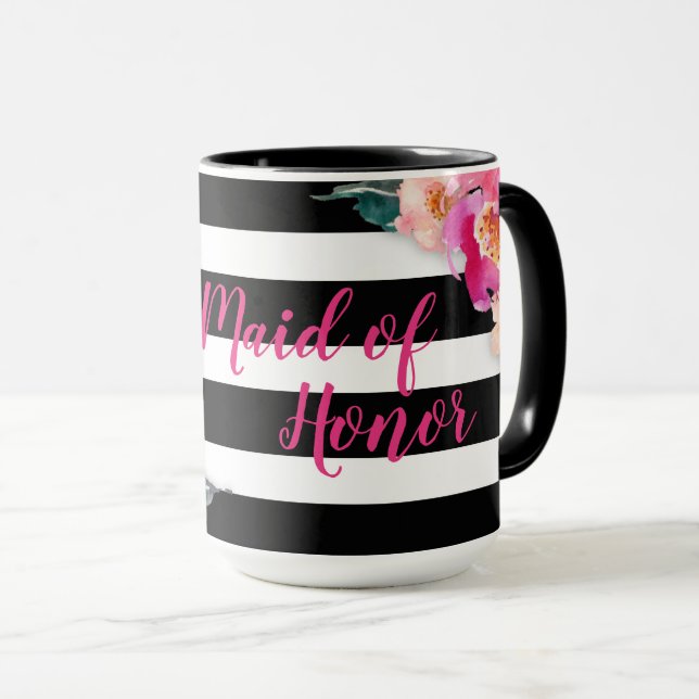 Floral Striped Maid of Honour Mug (Front Right)