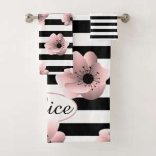Floral striped minimalist modern pattern bath towel set