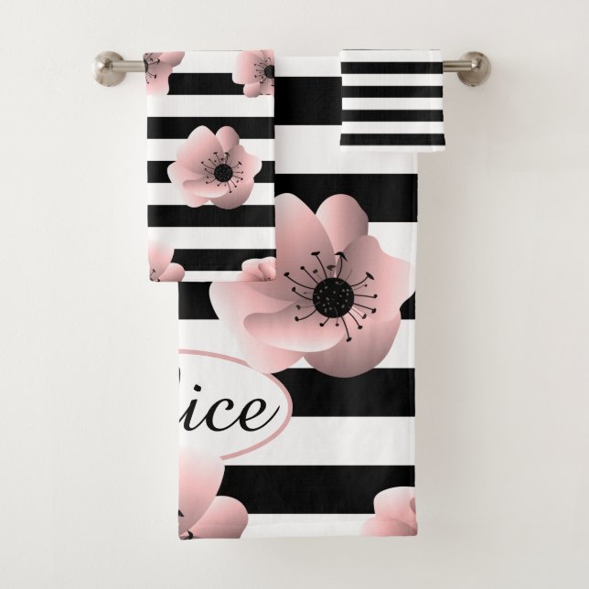 Floral striped minimalist modern pattern bath towel set (Insitu)