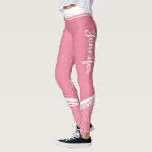 Floral striped modern girly pink with name leggings (Left)