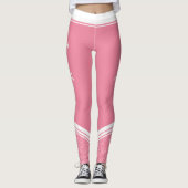 Floral striped modern girly pink with name leggings (Front)