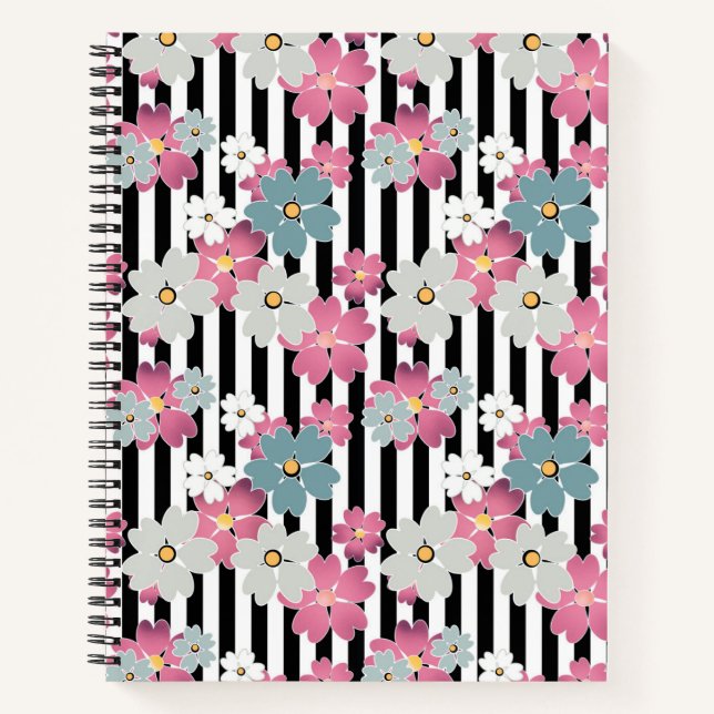 Floral, striped notebook (Front)