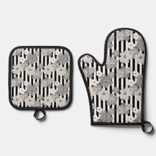 Floral, striped oven mitt & pot holder set