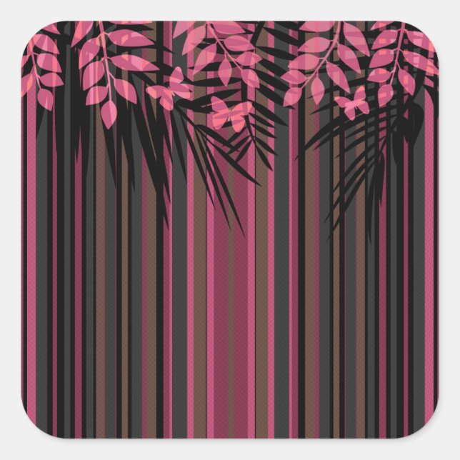 Floral, striped, retro square sticker (Front)