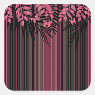 Floral, striped, retro square sticker