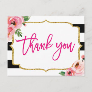 Floral Striped Thank You Note Card