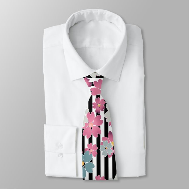 Floral, striped  tie (Tied)