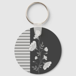 Floral Stripes B&W Keychain