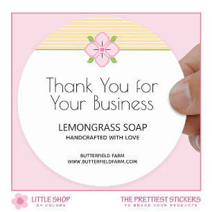 Floral Stripes Business Thank You Classic Round Sticker