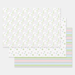 Floral & Stripes Gender Neutral Baby Shower Wrapping Paper Sheet