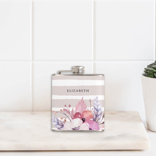 Floral & Stripes Hip Flask (Creator Uploaded)