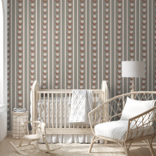 Floral Stripes Mint Green Wallpaper