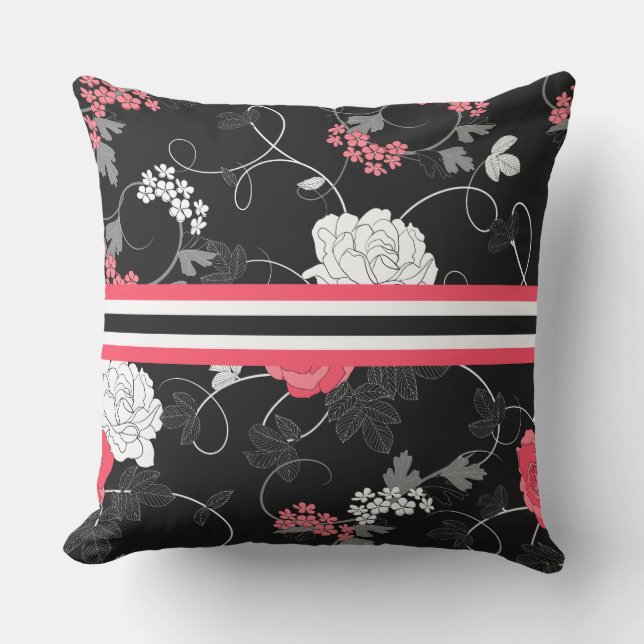 Floral & Stripes Outdoor Throw Pillow 20" x 20" (Front)