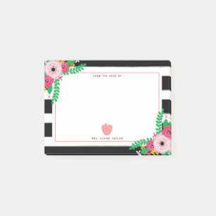 Floral Stripes Pink Apple Teacher Post-it Notes