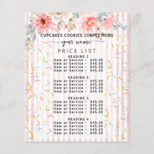 Floral stripes sprinkles Sweet Bakery Price List Flyer