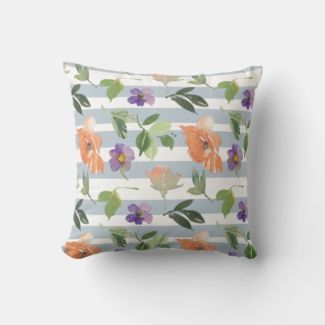 Floral Stripes Throw Pillow (Front)