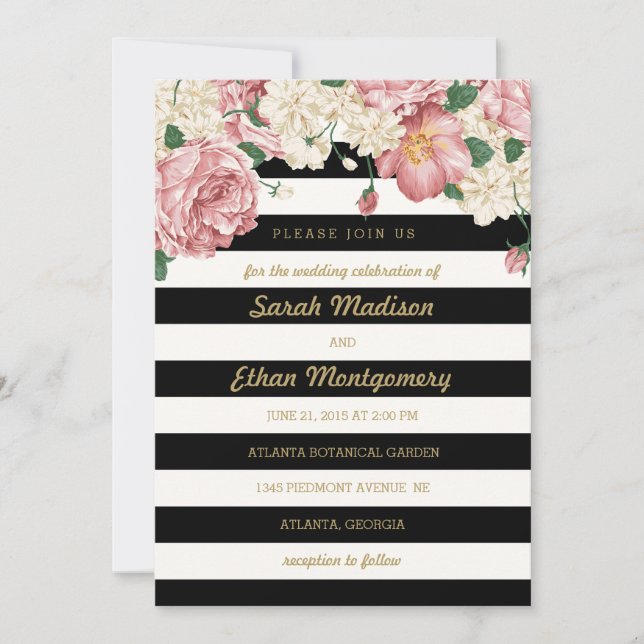 Floral Stripes Wedding Invitations (Front)