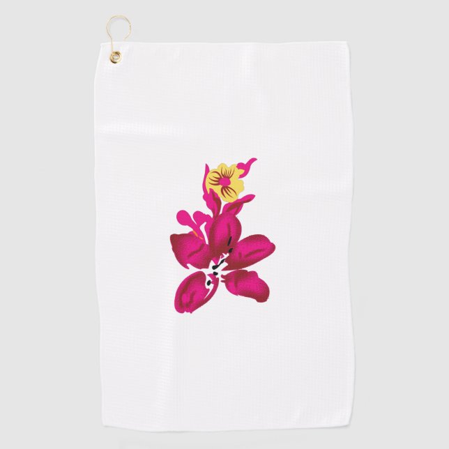 Floral Style, ArtyClick Crimson, Light Gold Golf Towel (Front)