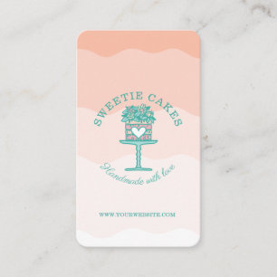 Floral Style Bakery Cake & Stand Logo Pink Ombre Business Card