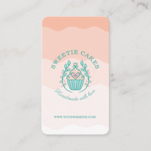 Floral Style Bakery Cupcake Logo Blush Pink Ombre Business Card