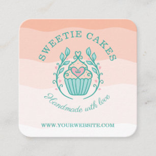 Floral Style Bakery Cupcake Logo Blush Pink Ombre Square Business Card