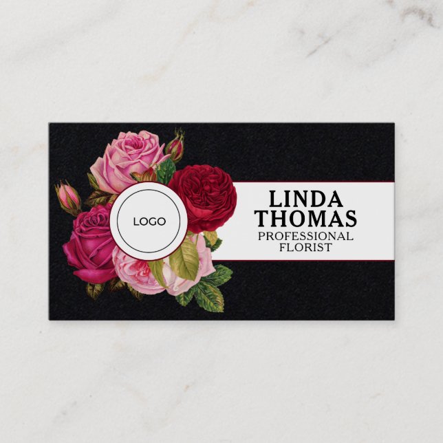 Floral style roses cover business card (Front)