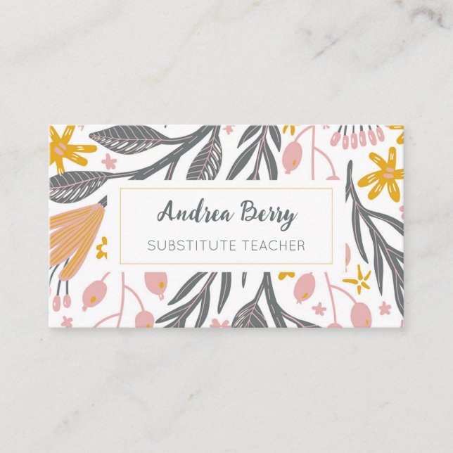 Floral Substitute Teacher Business Card (Front)