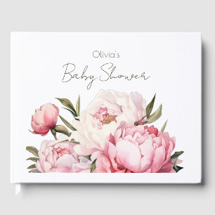 FLORAL SUBTLE SOFT BLUSH PINK PEONIES BABY SHOWER GUEST BOOK