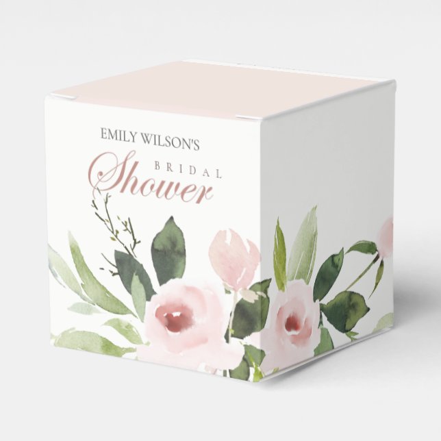 FLORAL SUBTLE SOFT BLUSH PINK ROSE BRIDAL SHOWER FAVOUR BOX (Front Side)