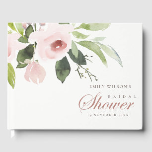 FLORAL SUBTLE SOFT BLUSH PINK ROSE BRIDAL SHOWER GUEST BOOK