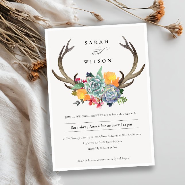 FLORAL SUCCULENT ANTLER BOHEMIAN ALLURE ENGAGEMENT INVITATION (Creator Uploaded)