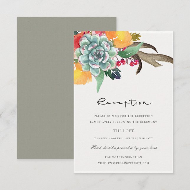 FLORAL SUCCULENT ANTLER BOHEMIAN ALLURE  RECEPTION INVITATION (Front/Back)