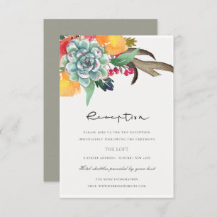 FLORAL SUCCULENT ANTLER BOHEMIAN ALLURE  RECEPTION INVITATION