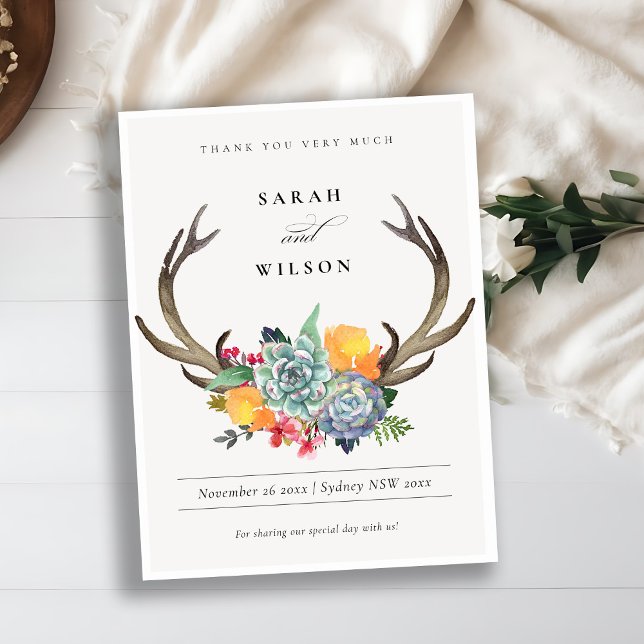 FLORAL SUCCULENT ANTLER BOHEMIAN ALLURE  THANK YOU CARD (Creator Uploaded)