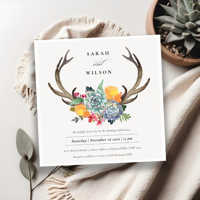 FLORAL SUCCULENT ANTLER BOHEMIAN ALLURE WEDDING INVITATION (Creator Uploaded)