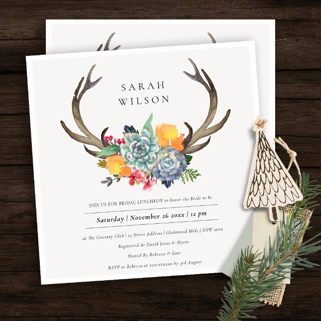 FLORAL SUCCULENT ANTLER BOHEMIAN BRIDAL LUNCHEON INVITATION (Creator Uploaded)