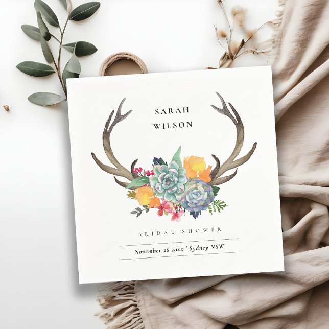 FLORAL SUCCULENT ANTLER BOHEMIAN BRIDAL SHOWER NAPKIN (Creator Uploaded)