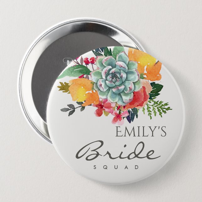 FLORAL SUCCULENT ANTLER BOHEMIAN BRIDE SQUAD 10 CM ROUND BADGE (Front & Back)