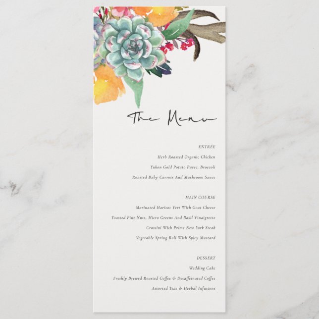 FLORAL SUCCULENT ANTLER BOHEMIAN WATERCOLOUR  MENU (Front)