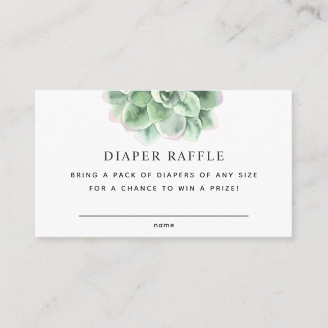 Floral succulent. Baby Shower Diaper Raffle ticket Enclosure Card (Front)