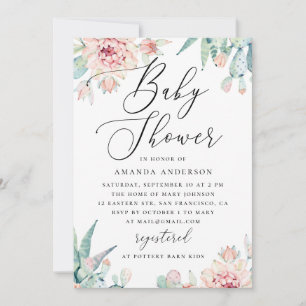 Floral Succulent Baby Shower Elegant Boho Cactus Invitation