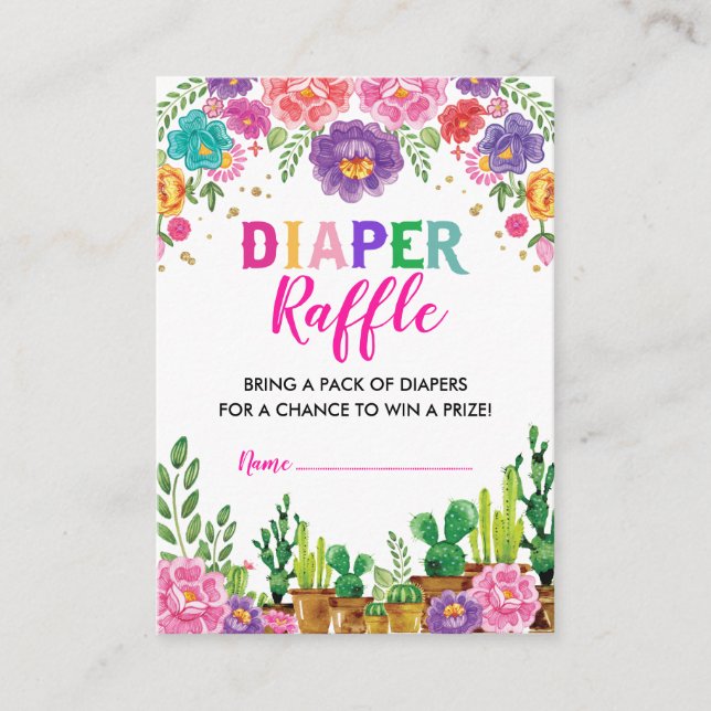 Floral Succulent Fiesta Diaper Raffle Baby Shower Enclosure Card (Front)